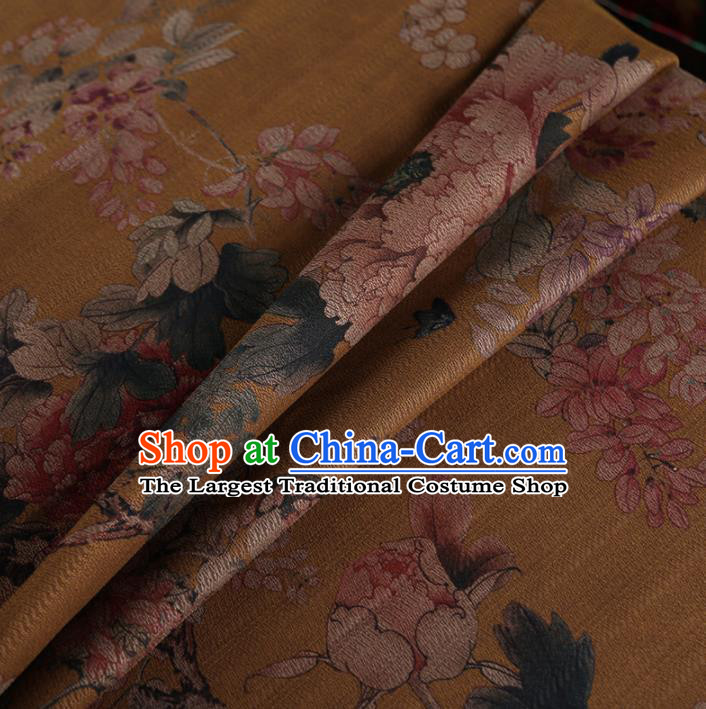 Chinese Classical Peony Pattern Design Ginger Mulberry Silk Fabric Asian Traditional Cheongsam Silk Material