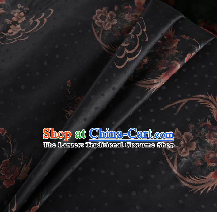 Chinese Classical Phoenix Peony Pattern Design Black Mulberry Silk Fabric Asian Traditional Cheongsam Silk Material