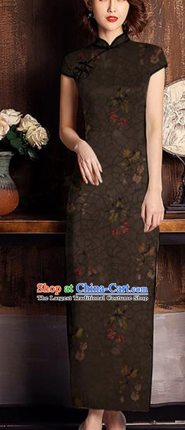 Chinese Classical Flowers Pattern Design Brown Mulberry Silk Fabric Asian Traditional Cheongsam Silk Material