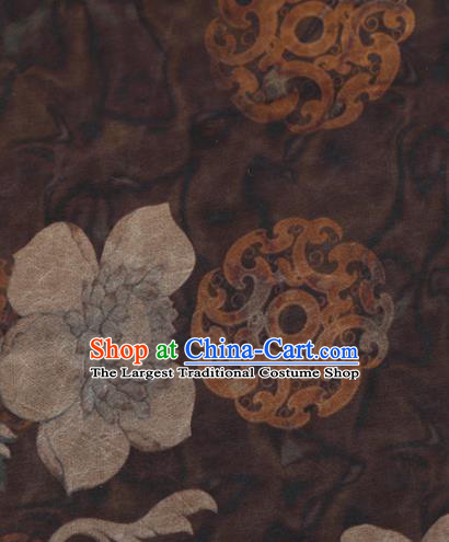 Chinese Classical Lotus Pattern Design Deep Brown Mulberry Silk Fabric Asian Traditional Cheongsam Silk Material