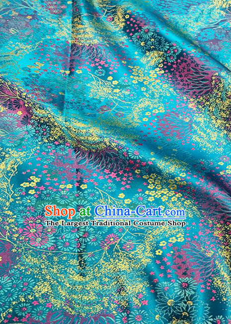 Chinese Classical Pattern Design Lake Blue Brocade Fabric Asian Traditional Satin Tang Suit Silk Material