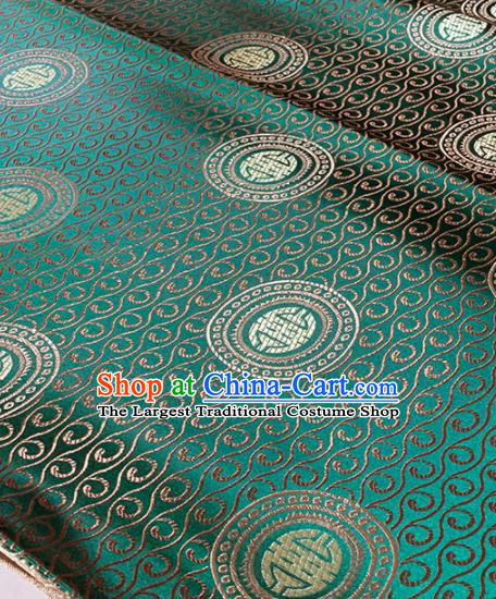 Chinese Classical Round Pattern Design Deep Green Brocade Fabric Asian Traditional Satin Tang Suit Silk Material