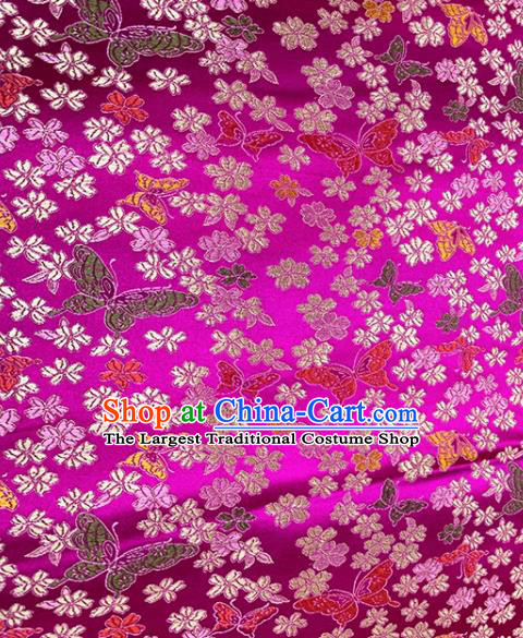 Chinese Classical Butterfly Plum Pattern Design Rosy Brocade Fabric Asian Traditional Satin Tang Suit Silk Material