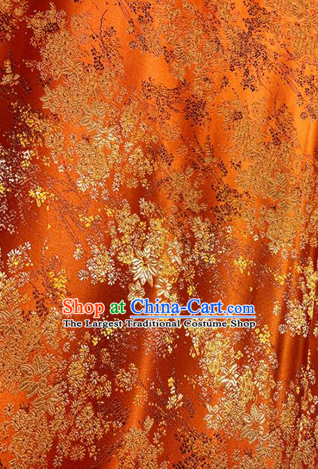 Chinese Classical Maple Leaf Pattern Design Orange Brocade Fabric Asian Traditional Satin Tang Suit Silk Material