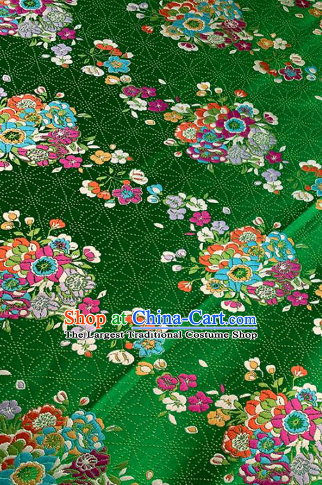 Chinese Classical Bouquet Pattern Design Deep Green Brocade Fabric Asian Traditional Satin Tang Suit Silk Material