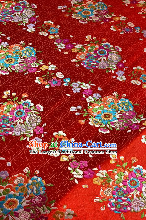 Chinese Classical Bouquet Pattern Design Red Brocade Fabric Asian Traditional Satin Tang Suit Silk Material