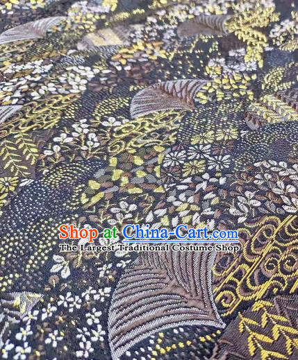 Chinese Classical Royal Cherry Fan Pattern Design Black Brocade Fabric Asian Traditional Satin Tang Suit Silk Material