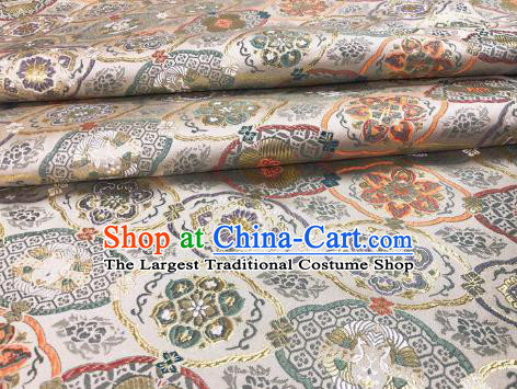 Japanese Kimono Classical Pattern Design Beige Brocade Fabric Asian Traditional Satin Silk Material