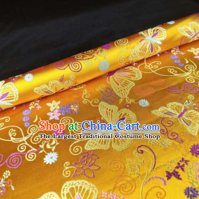 Chinese Classical Royal Butterfly Pattern Design Golden Brocade Fabric Asian Traditional Satin Tang Suit Silk Material