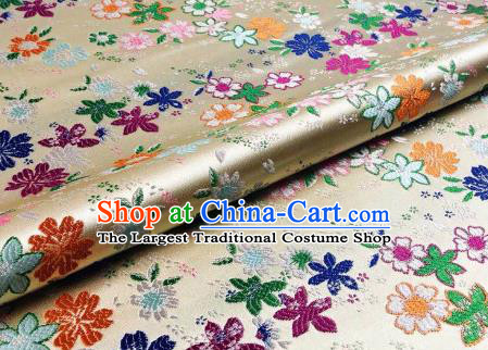 Japanese Kimono Classical Florescence Pattern Design Light Golden Brocade Fabric Asian Traditional Satin Silk Material