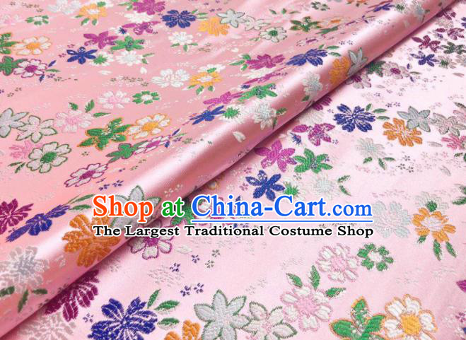 Japanese Kimono Classical Florescence Pattern Design Pink Brocade Fabric Asian Traditional Satin Silk Material