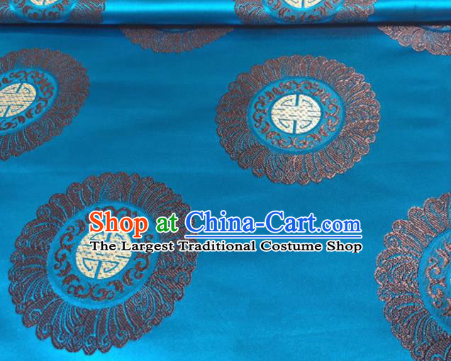 Chinese Classical Royal Pattern Design Blue Brocade Fabric Asian Traditional Satin Silk Material