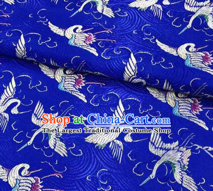 Chinese Classical Royal Cranes Pattern Design Royalblue Brocade Fabric Asian Traditional Satin Silk Material