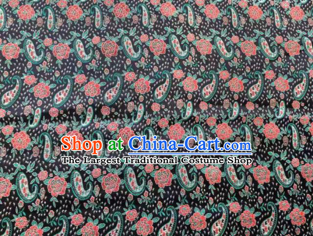 Chinese Classical Loquat Flower Pattern Design Black Brocade Fabric Asian Traditional Satin Silk Material