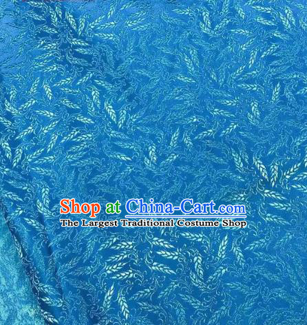 Chinese Classical Wheat Pattern Design Blue Brocade Fabric Asian Traditional Satin Silk Material