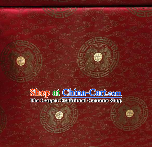 Chinese Royal Round Dragon Pattern Design Purplish Red Brocade Fabric Asian Traditional Satin Silk Material