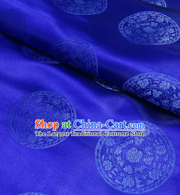 Chinese Royal Peony Pattern Design Royalblue Brocade Fabric Asian Traditional Satin Silk Material