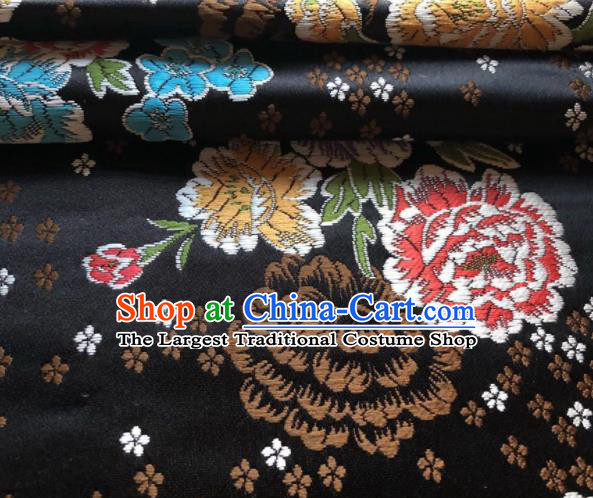 Chinese Classical Embroidered Peony Pattern Design Black Brocade Fabric Asian Traditional Satin Silk Material