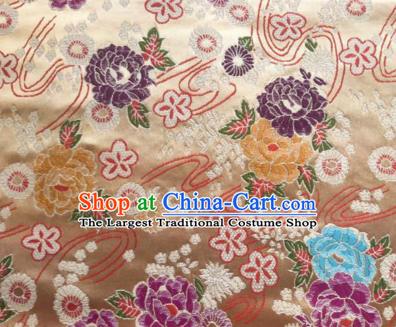 Chinese Classical Peony Plum Pattern Design Golden Brocade Fabric Asian Traditional Satin Silk Material