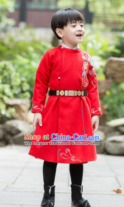 Chinese Traditional Ming Dynasty Imperial Bodyguard Costume Ancient Swordsman Red Hanfu Clothing for Kids