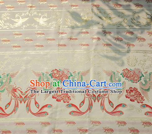 Chinese Royal Phoenix Peony Pattern Design White Brocade Fabric Asian Traditional Horse Face Skirt Satin Silk Material