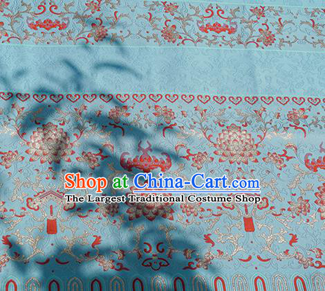 Chinese Royal Lotus Pattern Design Light Blue Brocade Fabric Asian Traditional Horse Face Skirt Satin Silk Material