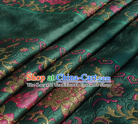 Chinese Royal Lotus Pattern Design Atrovirens Brocade Fabric Asian Traditional Horse Face Skirt Satin Silk Material