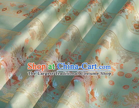 Chinese Royal Kylin Pattern Design Light Green Brocade Fabric Asian Traditional Horse Face Skirt Satin Silk Material