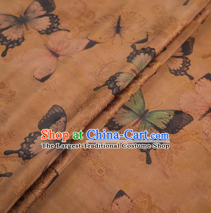 Chinese Classical Butterfly Pattern Design Light Brown Gambiered Guangdong Gauze Fabric Asian Traditional Cheongsam Silk Material