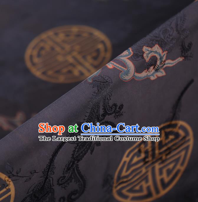 Chinese Classical Printing Lucky Pattern Design Grey Gambiered Guangdong Gauze Fabric Asian Traditional Cheongsam Silk Material