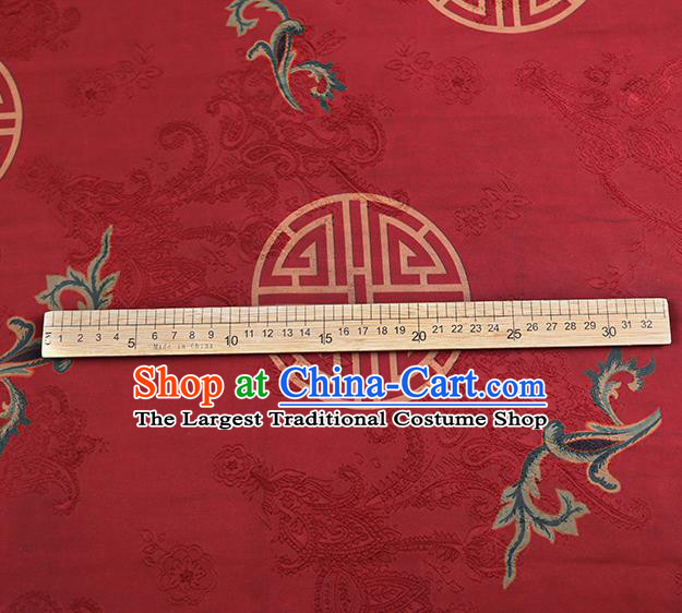 Chinese Classical Printing Lucky Pattern Design Red Gambiered Guangdong Gauze Fabric Asian Traditional Cheongsam Silk Material