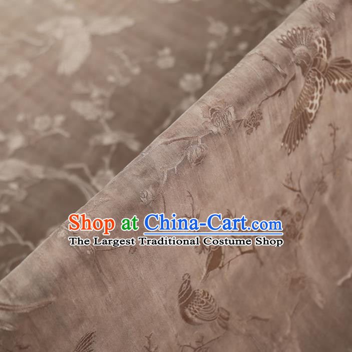 Chinese Classical Printing Plum Bird Pattern Design Brown Gambiered Guangdong Gauze Fabric Asian Traditional Cheongsam Silk Material