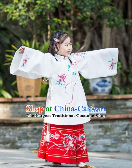 Chinese Traditional Girls Embroidered Hanfu Dress Ancient Ming Dynasty Princess Costume for Kids