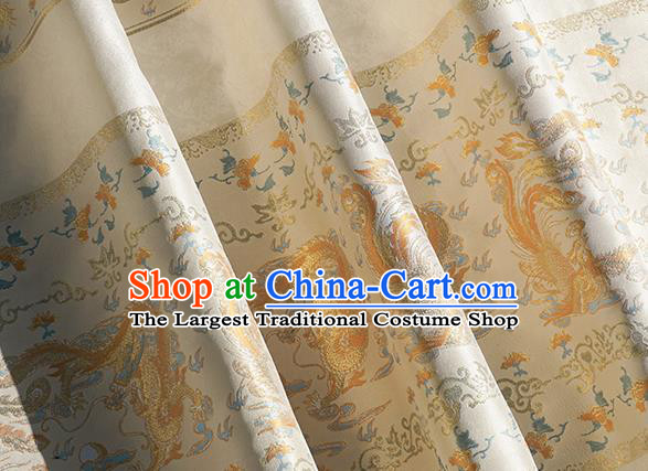 Chinese Royal Dragon Phoenix Pattern Design White Brocade Fabric Asian Traditional Horse Face Skirt Satin Silk Material