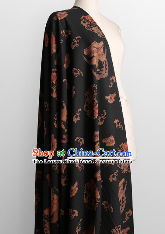 Chinese Classical Crane Peony Pattern Design Black Gambiered Guangdong Gauze Fabric Asian Traditional Cheongsam Silk Material