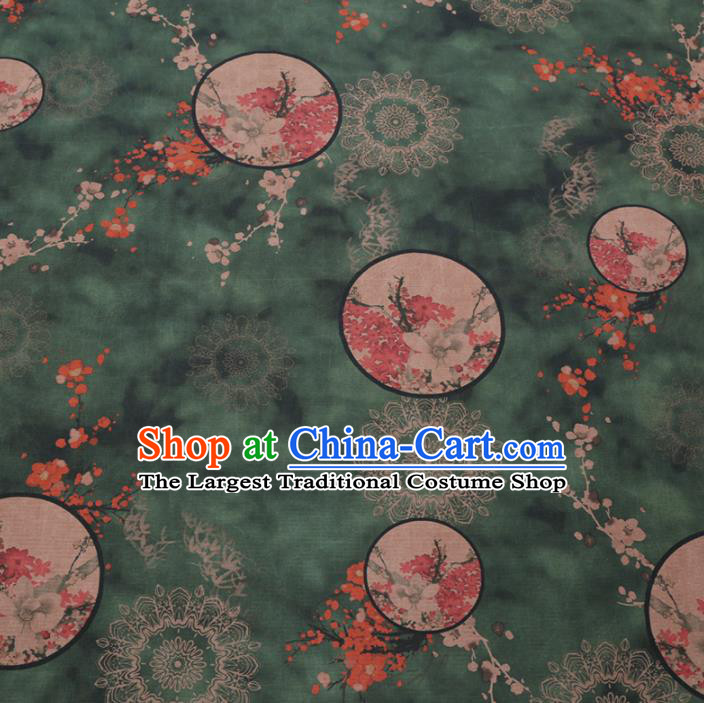 Chinese Classical Printing Plum Magnolia Pattern Design Atrovirens Gambiered Guangdong Gauze Fabric Asian Traditional Cheongsam Silk Material