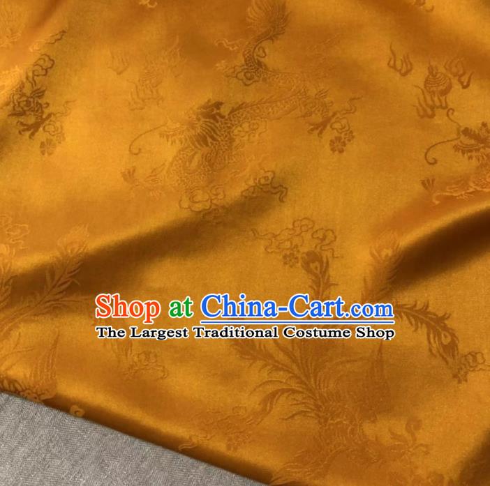 Chinese Classical Dragon Phoenix Pattern Design Golden Silk Fabric Asian Traditional Cheongsam Brocade Material