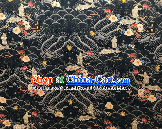 Asian Chinese Traditional Crane Pattern Design Black Gambiered Guangdong Gauze Fabric Silk Material