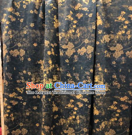 Asian Chinese Traditional Plum Pattern Design Black Gambiered Guangdong Gauze Fabric Silk Material