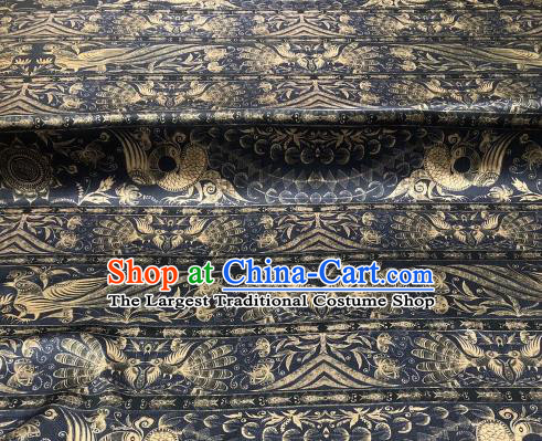 Asian Chinese Traditional Phoenix Pattern Design Black Gambiered Guangdong Gauze Fabric Silk Material