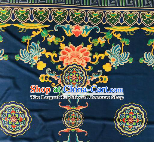 Asian Chinese Traditional Peony Chrysanthemum Pattern Design Black Gambiered Guangdong Gauze Fabric Silk Material