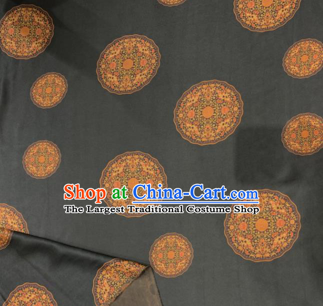 Asian Chinese Traditional Round Pattern Design Black Gambiered Guangdong Gauze Fabric Silk Material