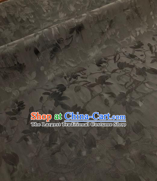Asian Chinese Traditional Yulan Magnolia Pattern Design Black Gambiered Guangdong Gauze Fabric Silk Material
