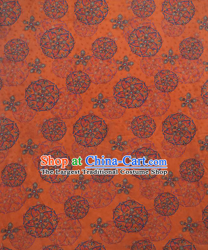 Chinese Classical Printing Pattern Design Orange Gambiered Guangdong Gauze Fabric Asian Traditional Cheongsam Silk Material