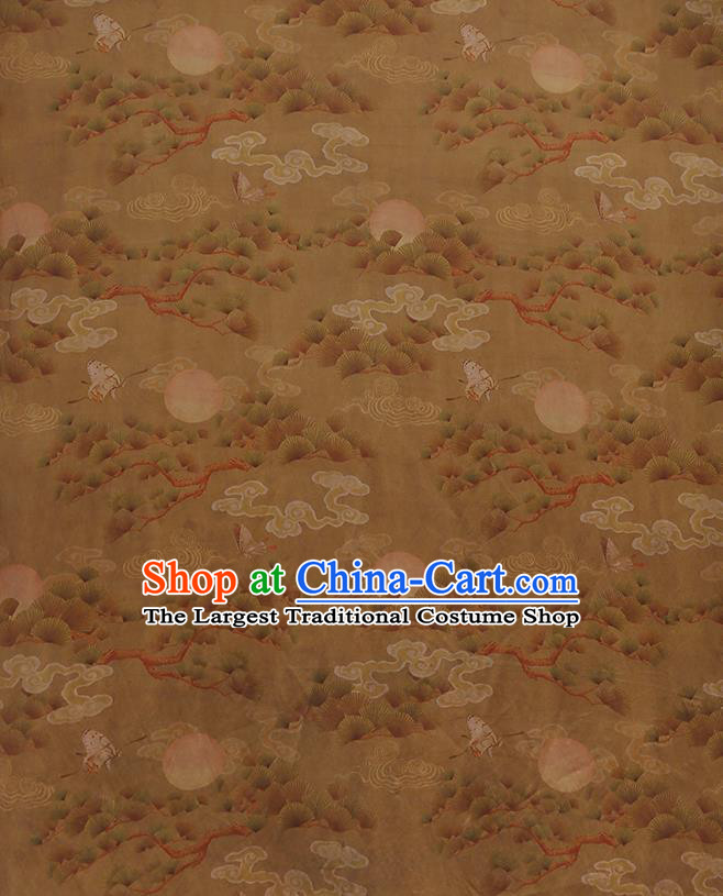 Chinese Classical Printing Cloud Pine Pattern Design Khaki Gambiered Guangdong Gauze Fabric Asian Traditional Cheongsam Silk Material