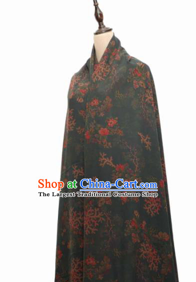 Asian Chinese Traditional Flowers Pattern Design Deep Green Gambiered Guangdong Gauze Fabric Silk Material