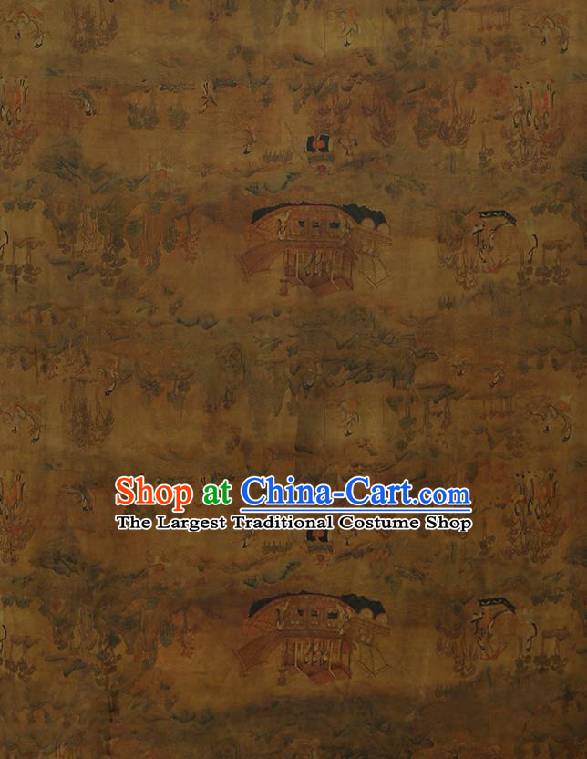 Chinese Classical Printing Goddess Luo Pattern Design Khaki Gambiered Guangdong Gauze Fabric Asian Traditional Cheongsam Silk Material