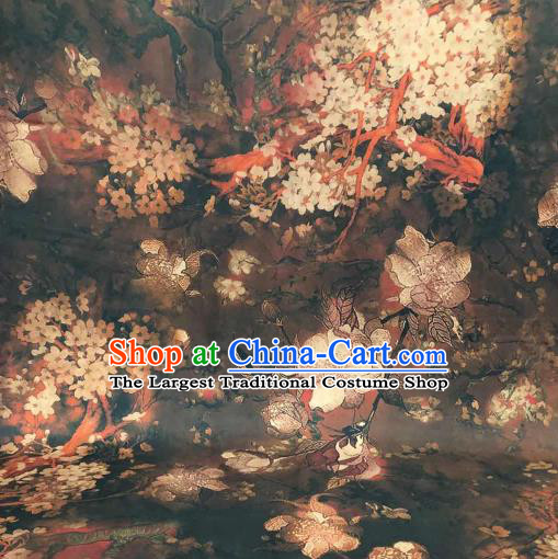 Asian Chinese Traditional Pear Flowers Pattern Design Brown Gambiered Guangdong Gauze Fabric Silk Material