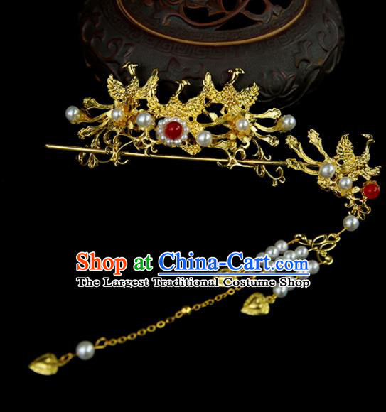 Chinese Ancient Princess Golden Phoenix Hair Crown and Hairpins Traditional Classical Dance Hair Accessories for Women