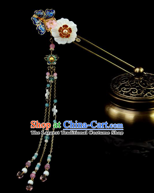 Chinese Ancient Princess Tassel Cloisonne Butterfly Hairpins Traditional Classical Dance Hair Accessories for Women